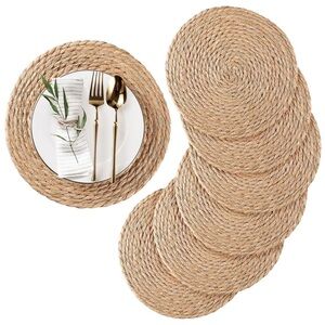 Set of 6 Round Woven Rattan 12 inch Placemats Boho Wall Decor Natural Fiber